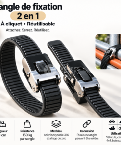 2en1 Sangle de Fixation à Cliquet Réutilisable Haute Résistance  pour Véhicule et Transport
