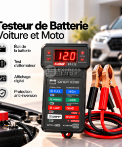 2en1 Testeur de Batterie Voiture et Moto Digital avec Contrôle Alternateur et Affichage LED