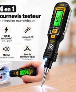 4en1 Tournevis Testeur de Tension Numérique Intelligent avec Détection Sans Contact et Écran LCD